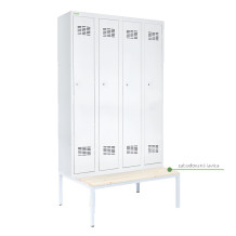 4-dverová šatníková skriňa s dlhými dverami, LOCKER H 4 s doplnenou zabudovanou lavičkou