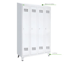 4-dverová šatníková skriňa s dlhými dverami, LOCKER H 4 s doplnenou šikmou strieškou a nožičkami