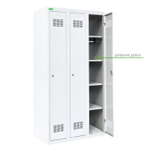 3-dverová šatníková skriňa s dlhými dverami, LOCKER H3 s pridanou poličkou