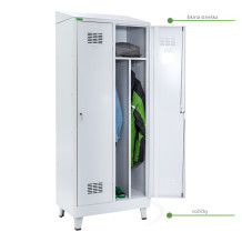 2-dverová šatníková skriňa s prepážkou, LOCKER H 2 BW s pridanou šikmou strieškou a nožičkami