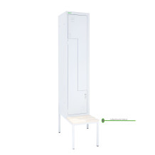 2-dverová šatníková skriňa so Z-kovými dverami, LOCKER H Z2 400 s pridanou zabudovanou lavičkou