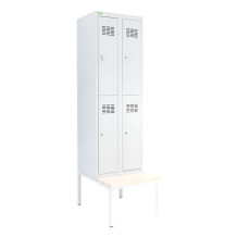 4-dverová šatníková skriňa s krátkymi dverami, LOCKER H 2/4 s pridanou zabudovanou lavičkou