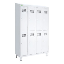 8-dverová šatníková skriňa s krátkymi dverami, LOCKER H 4/8 s doplnenými nožičkami a šikmou strieškou