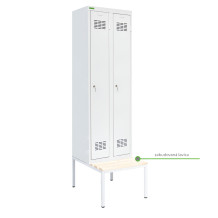 Dvojdverová šatníková skriňa s dlhými dverami, LOCKER H2 s pridanou zabudovanou lavičkou