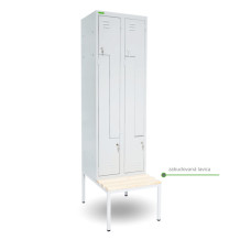 4-dverová šatníková skriňa so Z-kovými dverami, LOCKER H Z4 300 s doplnenou zabudovanou lavičkou