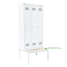 3-dverová šatníková skriňa s dlhými dverami, LOCKER H3 s pridanou zabudovanou lavičkou