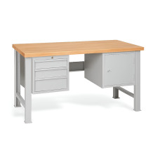 MODULBENCH GE 1500 D3C1 | Pracovný stôl s 3 závesnými zásuvkami a skrinkou, s pevnými nohami, 1500 mm