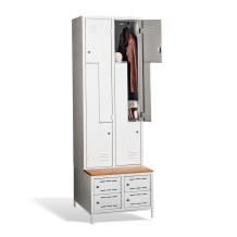4+4-dverová šatníková skriňa so Z-kovými dverami, zabudovanou lavicou a skriňami na obuv, COMFORT H Z4 400