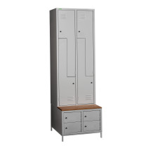 COMFORT H Z4 300 | 4+4-dverová šatníková skriňa so Z-kovými dverami, zabudovanou lavicou a skriňami na obuv