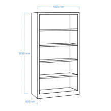 OPENCAB H 1850/1000/400 | Otvorená úložná skriňa so 4 policami, so šírkou 1000 mm
