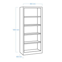 OPENCAB H 1850/800/400 | Otvorená úložná skriňa so 4 policami, so šírkou 800 mm
