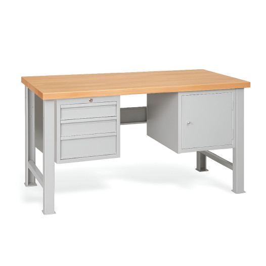 MODULBENCH GE 1500 D3C1 | Pracovný stôl s 3 závesnými zásuvkami a skrinkou, s pevnými nohami, 1500 mm