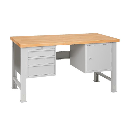 MODULBENCH GE 2000 D3C1 UD | Pracovný stôl s 3 závesnými zásuvkami a skrinkou, s nastaviteľnými nohami, 2000 mm