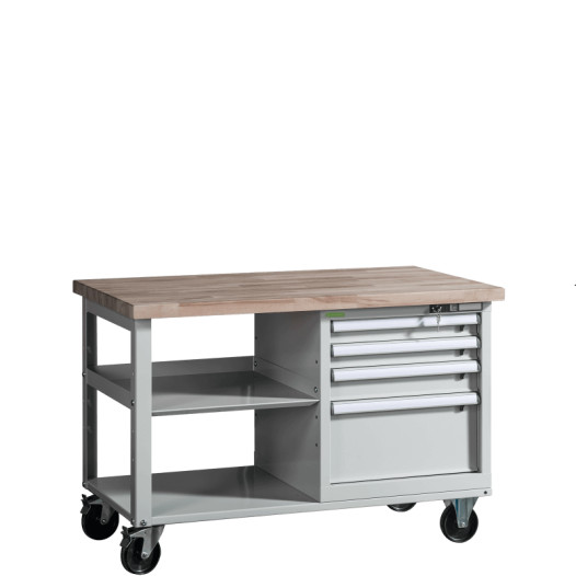 VWB PK 1200 SD4 ROLL | Pracovný stôl na kolieskach s poličkou a štyrmi zásuvkami