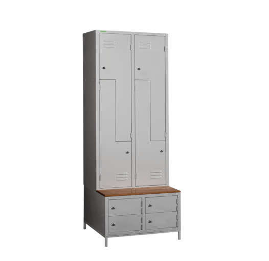 COMFORT H Z4 400 | 4+4-dverová šatníková skriňa so Z-kovými dverami, zabudovanou lavicou a skriňami na obuv