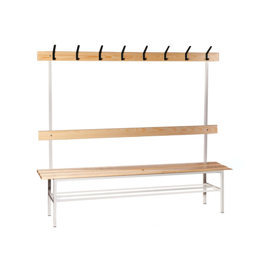 BRIDGE LL 2000 AH+ | Šatníková lavica s opierkou a vešiakmi s dĺžkou 2000 mm s roštom na obuv