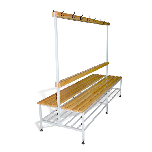 BRIDGE IM 2000 AH DOUBLE + | Obojstranná šatníková lavica s opierkou a  vešiakmi s dĺžkou 2000 mm s roštom na obuv