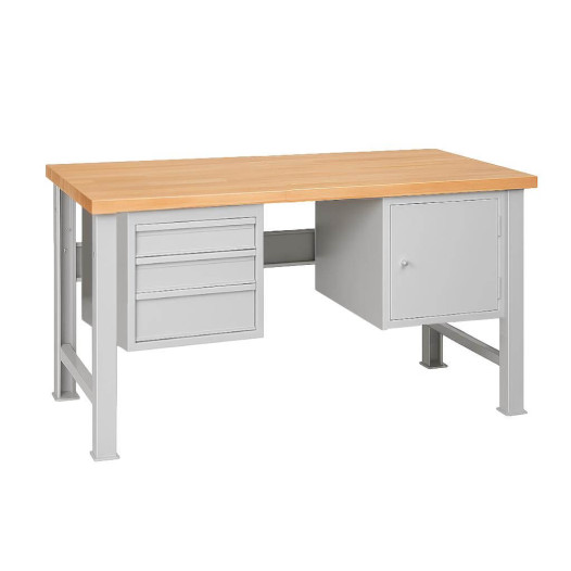 MODULBENCH GE 1500 D3C1 UD | Pracovný stôl s 3 závesnými zásuvkami a skrinkou, s nastaviteľnými nohami, 1500 mm