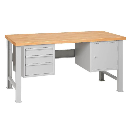 MODULBENCH GE 1700 D3C1 | Pracovný stôl s 3 závesnými zásuvkami a skrinkou, s pevnými nohami, 1700 mm