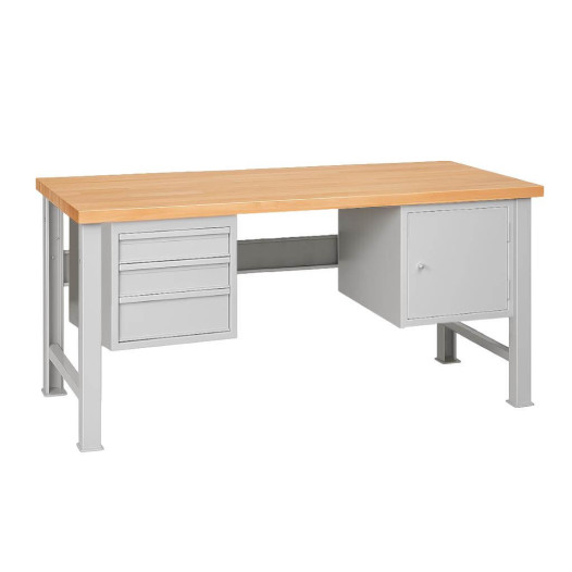 MODULBENCH GE 2000 D3C1 | Pracovný stôl s 3 závesnými zásuvkami a skrinkou, s pevnými nohami, 2000 mm